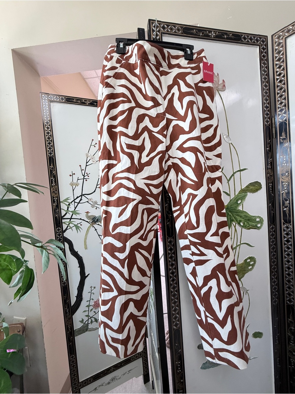 SPANX Brown & White Zebra-Print Wide Leg Pants